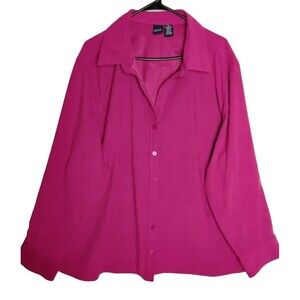 Collared Basic Editions Women's Long Sleeved Pink Shirt Jacket 3X Plus Microfibe